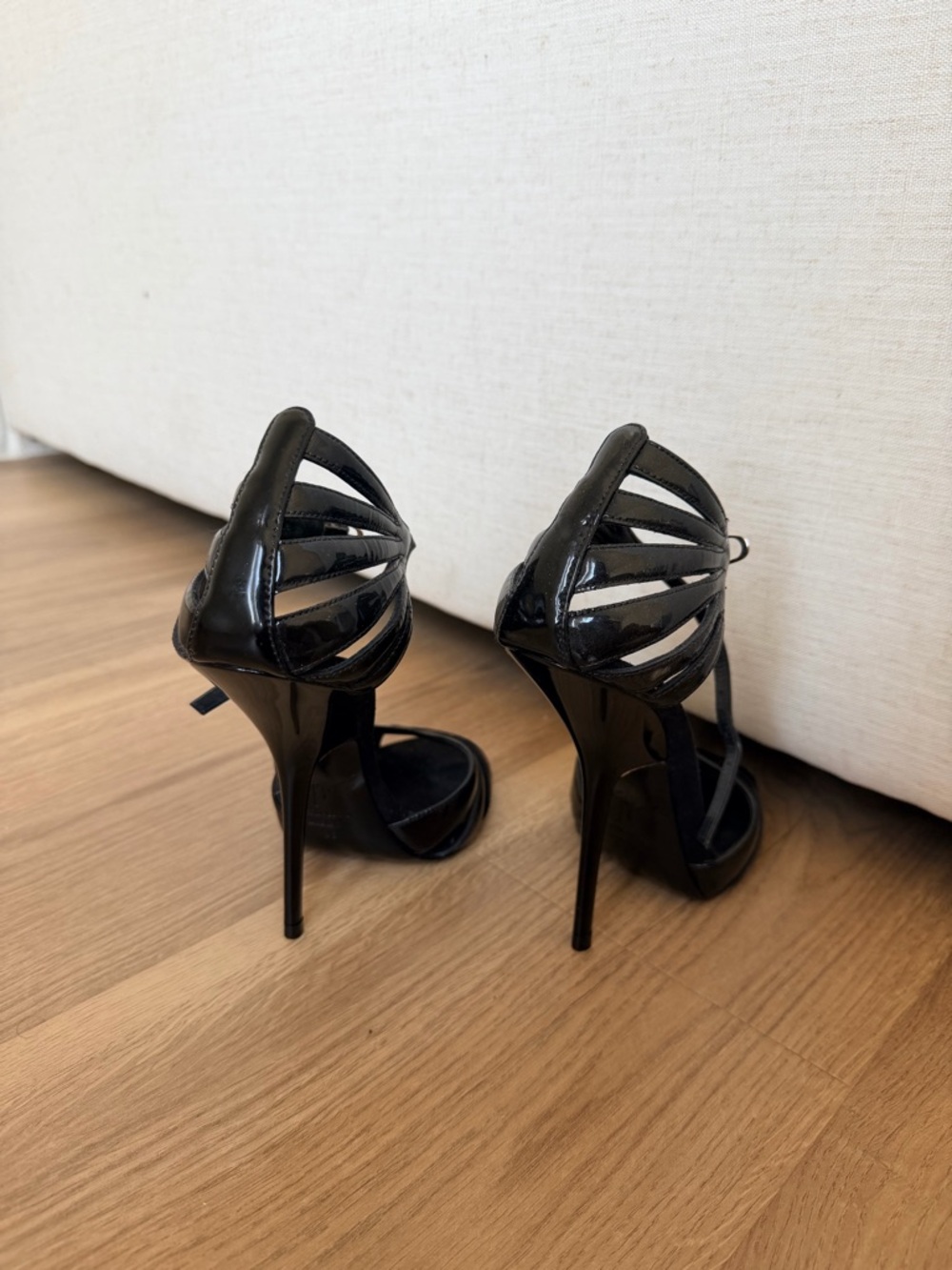 Giuseppe Zanotti Black Patent Leather Strappy Stiletto Heels - Picture 3 of 6